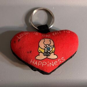 Vintage Red Heart Keychain with Bear Design
